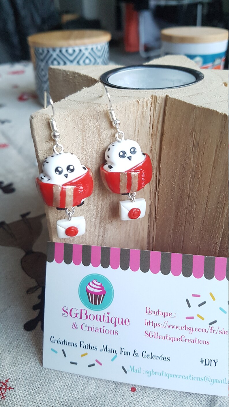 Jewel Gryffindor Gift for her Owl Kawaii Mail Letter Harry Potter Edwige earrings