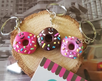 2 Porte-Clefs Donuts à Partager pour Meilleurs Ami(e)s, BFF, Argile polymère, Fimo, Rigolo, Cadeau d'Amitié, Kawaii