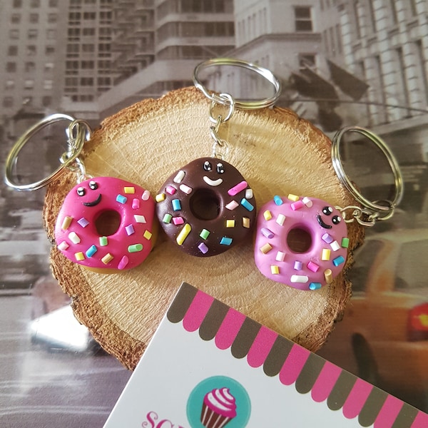 2 Porte-Clefs Donuts à Partager pour Meilleurs Ami(e)s, BFF, Argile polymère, Fimo, Rigolo, Cadeau d'Amitié, Kawaii