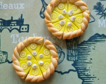 Boucles D'oreilles Pendantes Mini Tartes Aux Citrons En Fimo - Dormeuses, Neuves