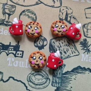 Pendientes de galleta kawaii y taza de chocolate caliente gourmet, acero inoxidable antialérgico, joyería de fimo, divertidos y graciosos. imagen 6