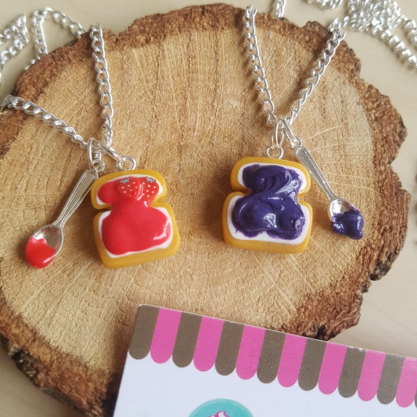 Set of two Friendship Necklaces Tartines Jam Strawberries & Blueberries, BFF, Best Friends, Fimo, Funny, Friendship Gift, Kawaii