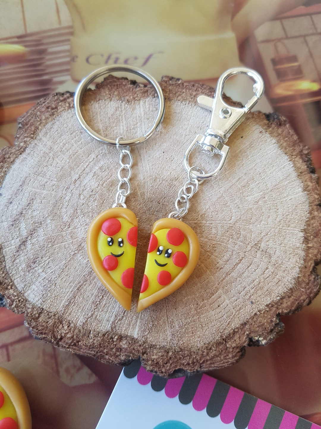 Set of Heart Pizza Best Friend Keychain, Gift for Best Friends