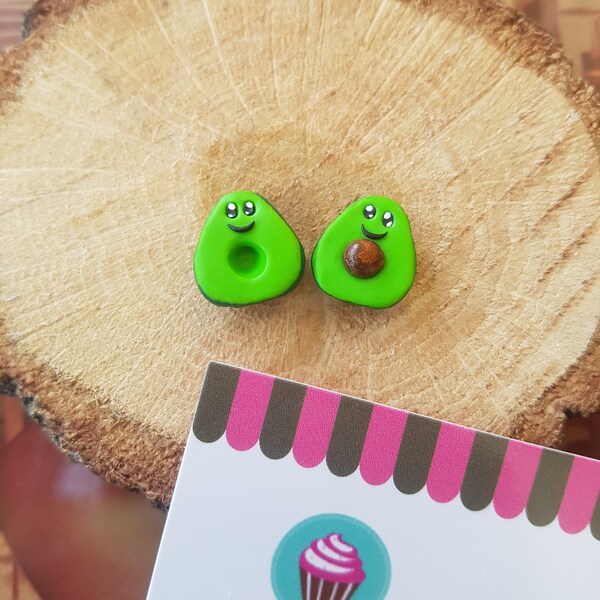 Clous d'oreilles Avocats Kawaii, Boucles d'oreilles, Puces, Fimo