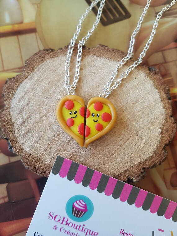 Set Of 2 Necklaces Heart Pizza Best Friends Gift For Etsy