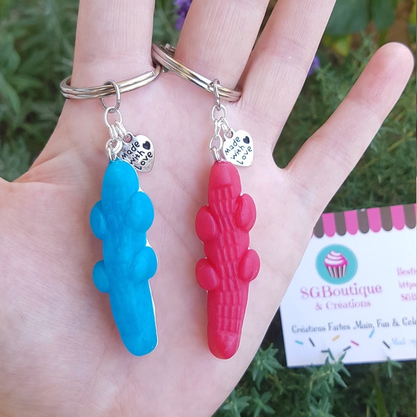 2 Porte-Clefs d'Amitié Crocodiles à Partager, BFF, Meilleurs Ami(e)s, Fimo, Bonbon Rigolo, Cadeau Couple, Saint Valentin, Mignon, Kawaii