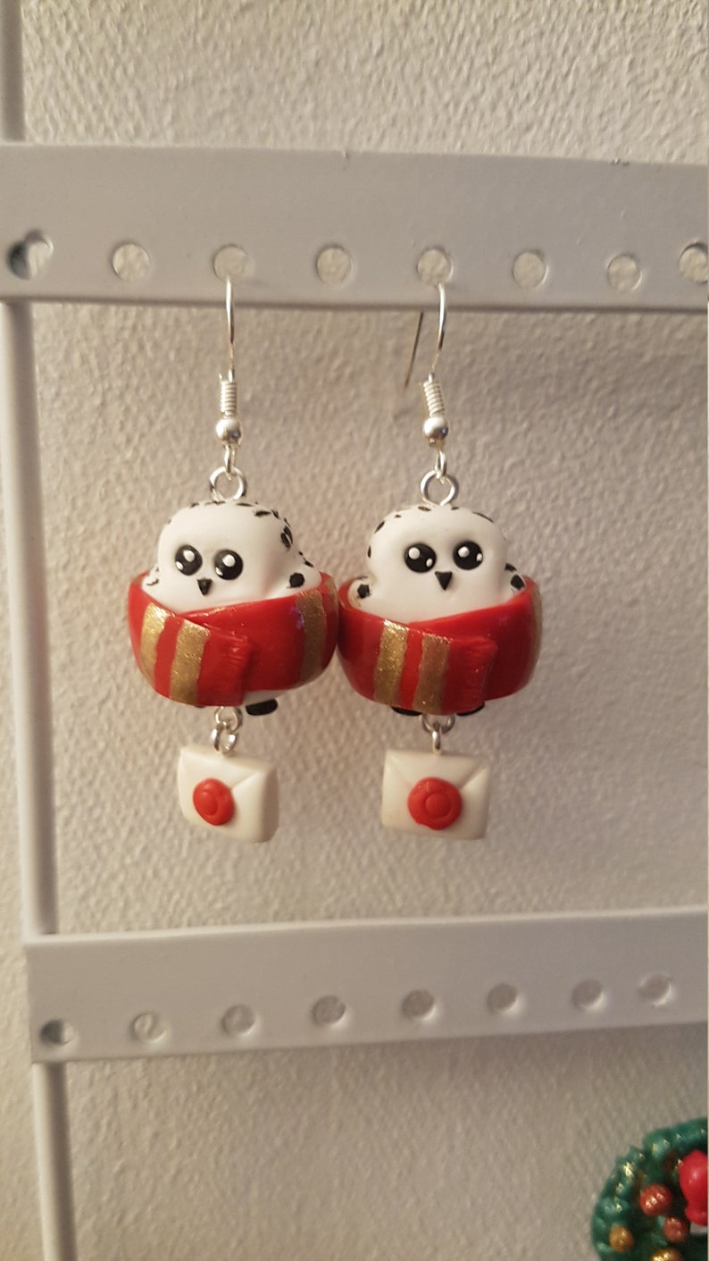 Jewel Gryffindor Gift for her Owl Kawaii Mail Letter Harry Potter Edwige earrings