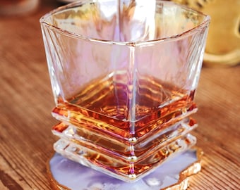 Iridescent Low Ball Art Deco Inspired Whiskey Glass