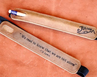 Personalized Leather Bookmark with Pen Holder - Literary Gift for Readers & Writers