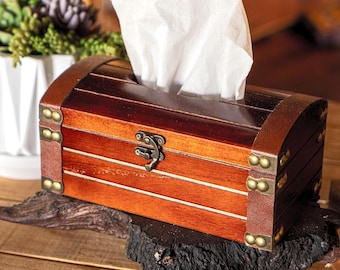 Wooden Chest Tissue Box - Cherry with Bronze Accents