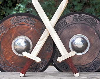Viking Playpack | Two Shields with Steel Boss & Two Sturdy Swords with Wrapped Handles
