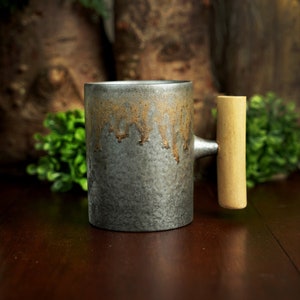 Modern Rustic Drip Glaze Wood Handle Mug - 11oz