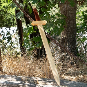 Sturdy Wooden Sword with Leather Wrapped Handle