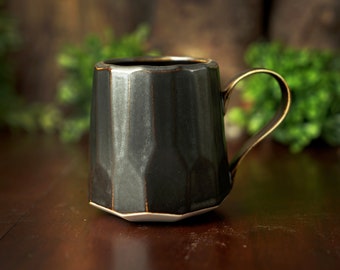 Tall Faceted Satin Black Glaze 8oz Mug