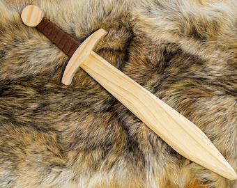 Small Kid's Handcrafted Wooden Toy 16" Short Sword with Leather-Wrapped Handle
