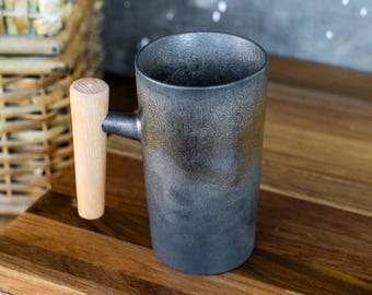 Industrial-Chic Mug with Wooden Handle