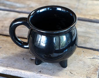 Black Cauldron Ceramic Coffee Mug Halloween Decor