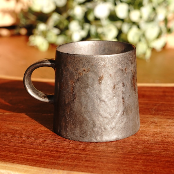 5oz Stone Gray & Bronze Espresso Mug - Japanese Wabi-Sabi Modern Design