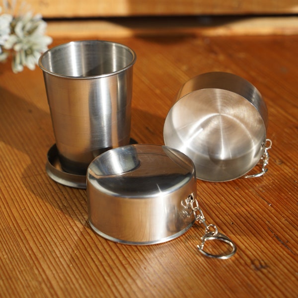 Collapsing To Go Stainless Steel Travel Cup With Keychain