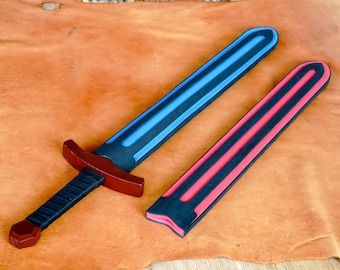 Wood Toy Sword with Sheath: Padded Foam Cover - Red, Blue, or Grey