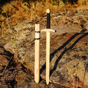 Wooden Toy Sword with Sheath - No Finish - Color or Stain Your Own DIY