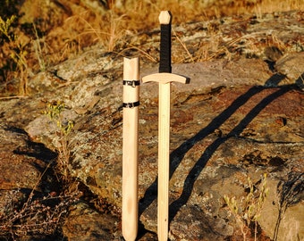 Wooden Toy Sword with Sheath - No Finish - Color or Stain Your Own DIY