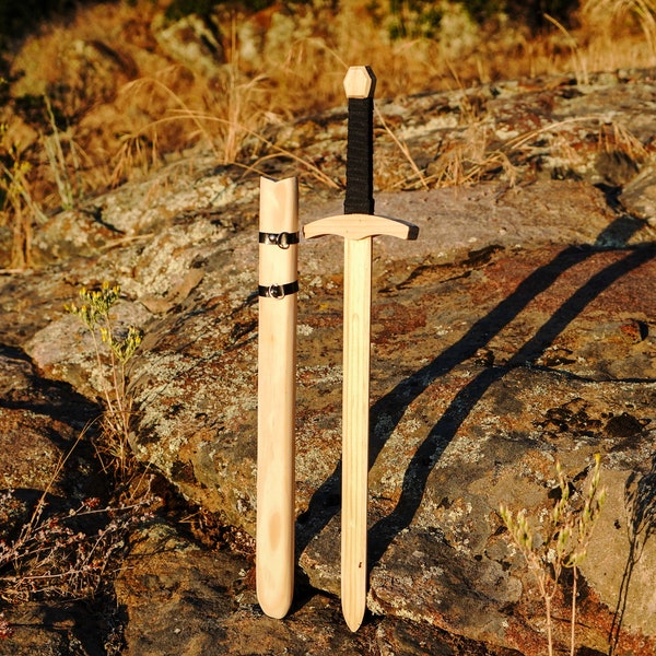 Wooden Toy Sword with Sheath - No Finish - Color or Stain Your Own DIY