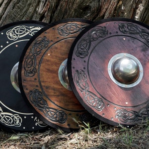 Stained Embossed Design Toy Viking Shield with Steel Boss