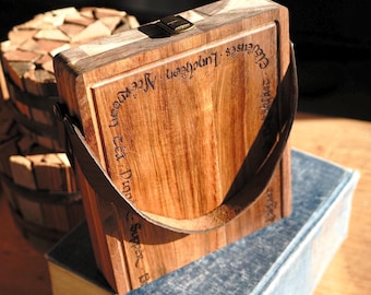 Leather Handle Hobbit Meals Acacia Wood Folding Travel Cutting Board with Internal Utensil Storage