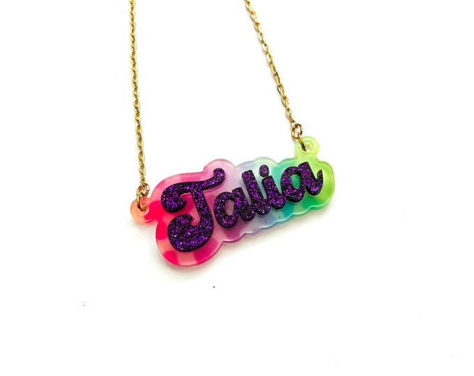 Your Name Necklace, nickname, 2-layers, small size, acrylic choices, customize, personalized gift, 3D texture