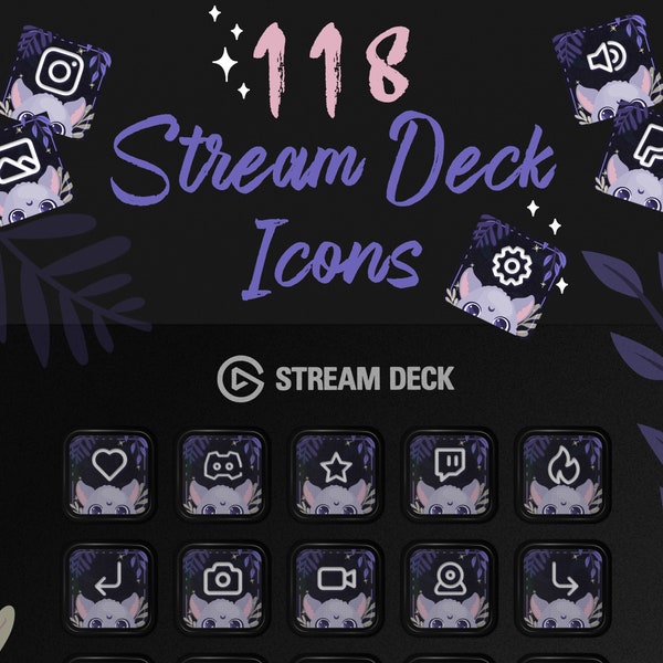 118 Stream Deck-pictogrammen | Witchy Cat Stream-dek | Twitch Witch Streamer-activa | Paarse Twitch Streamer-pictogrammen | Cat StreamDeck-pictogrammen WCAT