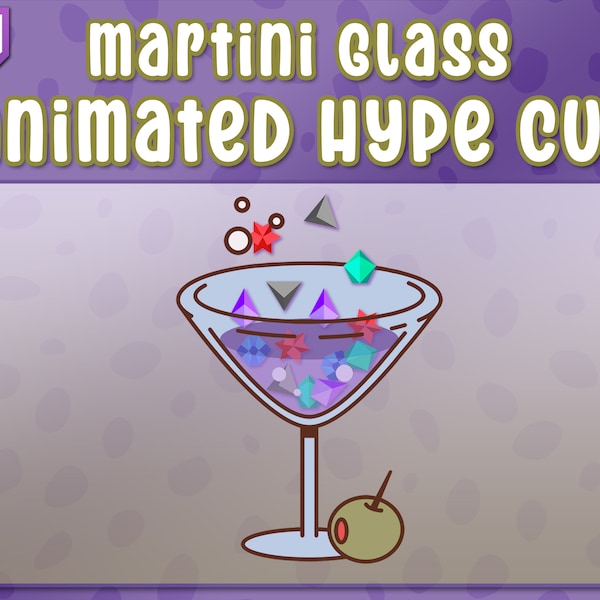 ANIMADO Martini Glass Hype Cup / Twitch Bit Cup / Decoraciones de corriente / Decoración de corriente de bebidas / Cute Bit Cup