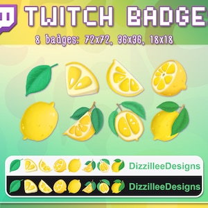 Lemon Twitch Badges | Lemon Twitch Sub Badges | Citrus Twitch Subscriber Badges | Lemon Fruit Bit Badges | Fruit Cheer Badges | Streamer