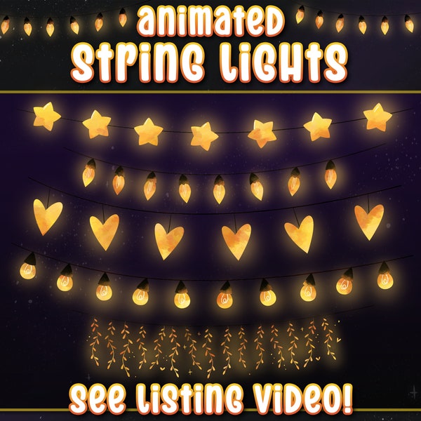 Animated String Lights | Twitch Streamer Overlays | Animated Christmas Halloween Aesthetic Fairy Lights Stars Twinkle Lights STRNG