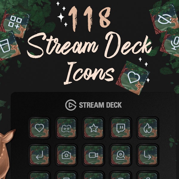 118 icônes de deck de flux | Pont de Moonlit Glade Stream | Ressources Twitch Streamer | Twitch Streamer Icônes Streamdeck | Forêt de cerfs MGLA magique