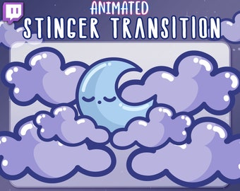 ANIMATED Cloudy Night Stinger Transition | Streamer Scenes, Panels | Clouds Moon Magical Purple Sky Pastel Star Stars Cute