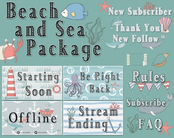 CLEARANCE - Beach and Sea Twitch PACKAGE | Scenes, Panels, Frames & Alerts Messages | Ocean