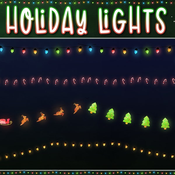 Flashing Holiday Lights | Twitch Streamer Overlays | Animated Christmas Twinkle Lights Snowflake Snow Candy Cane Tree String WNTR STRNG