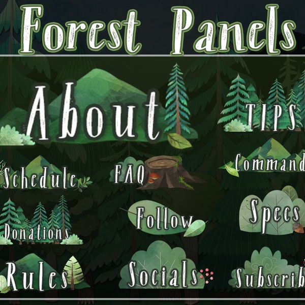Forest Twitch Panels | Twitch Streamer Panel Bundle | Stream Panel Plants Nature Trees Tree Mountain Mountains Wilderness Animal Bird FRST