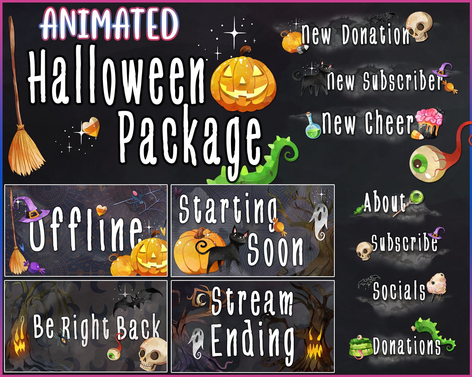 ANIMATED Halloween Twitch PACKAGE Streamer Scenes Panels & Etsy