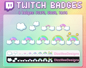 Rainbow Twitch Badges | Pastel Twitch Sub Badges | Twitch Pride Subscriber Badges | Sky Weather Bit Badges | Cute Cheer Badges | Streamer