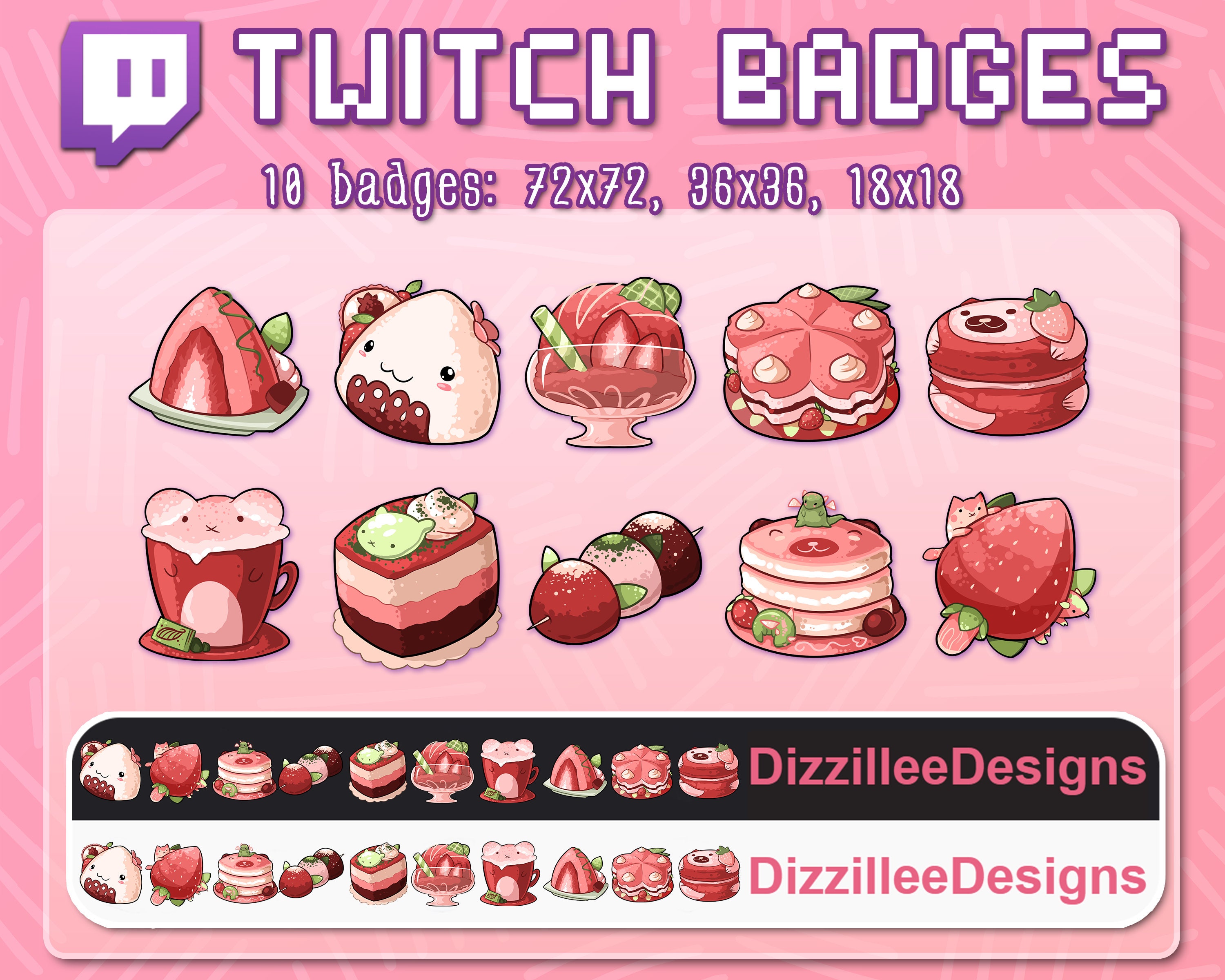 Strawberry Twitch Badges Twitch Sub Badges (Instant Download) 