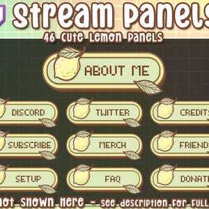 Cute Lemon Twitch Panels | 46 Lemon Leaf Streamer Panels | Pretty Plants Yellow Sweet Cute Fruit Stream Panels