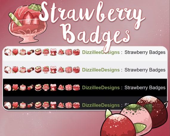 Strawberry Juice Twitch Sub Badges Pastel Holographics Loyalty Bit Flair Sparkle Cheer Shiny Kawaii Cute Streaming Streamer Gamer Gaming Set