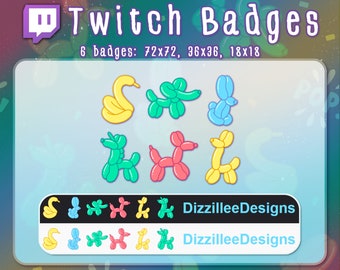 Balloon Animal Twitch Badges | Balloon Sub Badges | Twitch Subscriber Badges | Twitch Bit Badges | Twitch Cheer Badges | Streamer