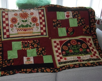 Autumn sunflowers quilted throw