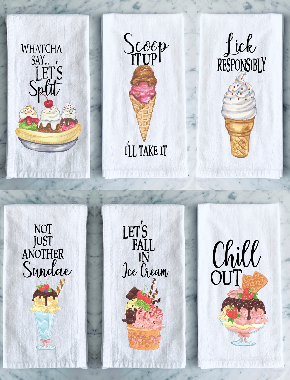 Flour Sack Towel Tea Towel Ice Cream Theme Towel Kitchen Etsy