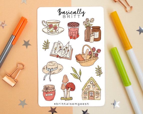 Cottagecore Stickersheet Bullet Journal Stickers, Cute Doodle Sticker,  Light Academia, Cottage Core, Cozy Rural Wood Scrapbook 