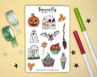 Halloween - Stickersheet - Bullet Journal Stickers, Cute Doodle Sticker, Seasonal Stickers, Festive Scrapbook