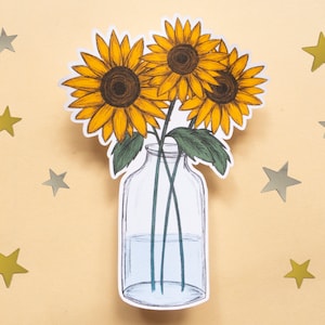 Sticker tournesol // Sticker simple 8 cm // Stickers botaniques // Lot de 3 stickers fleurs